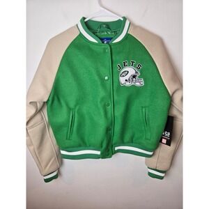 NFL New York Jets Varsity Jacket Green Tan Ultra Game Womens Small